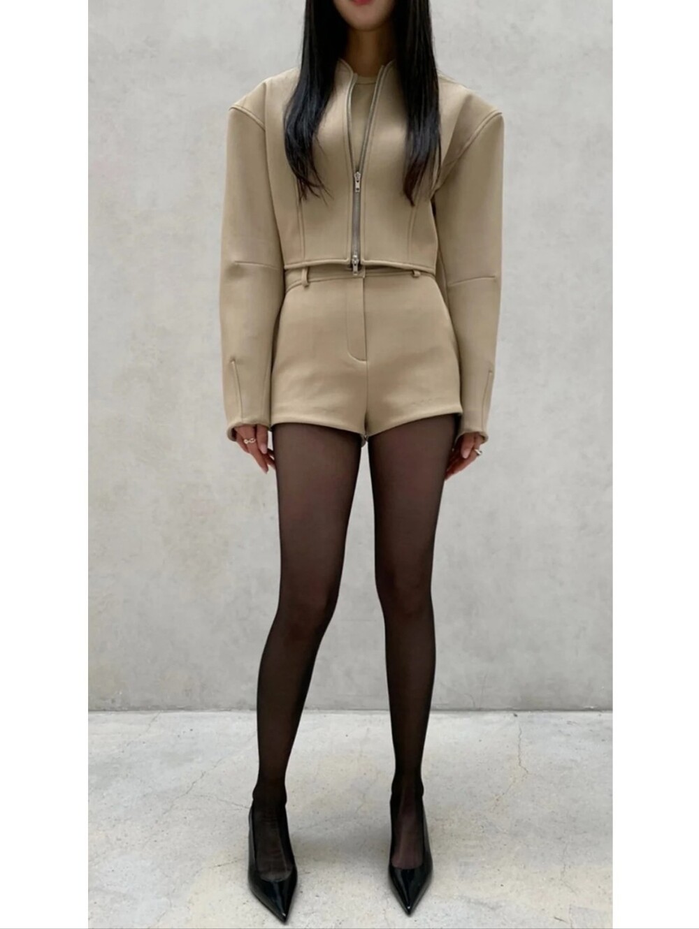 The Frankie Shop Banks Cropped Bomber Jacket Corset Hem Size Medium/Large Beige
